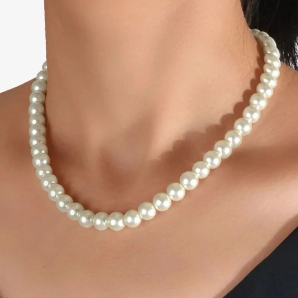 3for$20 1pc Retro Jewelry White Beads Chain Faux Pearl Beaded Necklace Women
